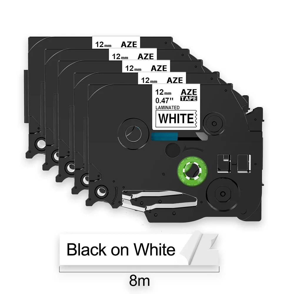 Labelife 5-Pack TZe-231 Black on White Label Tape – Brother P-Touch Label Printer Tape Nixie black on white