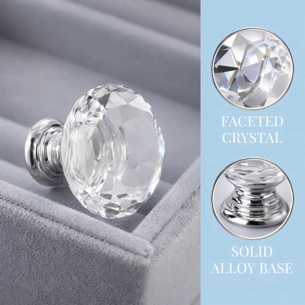 10-Pack Crystal Glass Cabinet Knobs 30mm Silver Drawer Pulls Cabinet Knobs Nixie