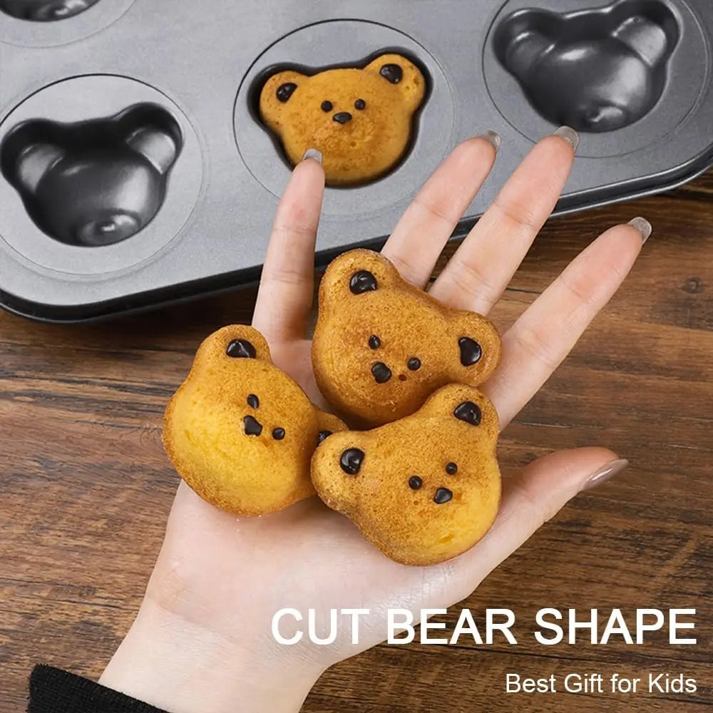 6-Hole Bear Baking Mold – Nonstick Carbon Steel Cake Pan Baking Mold Pan Nixie