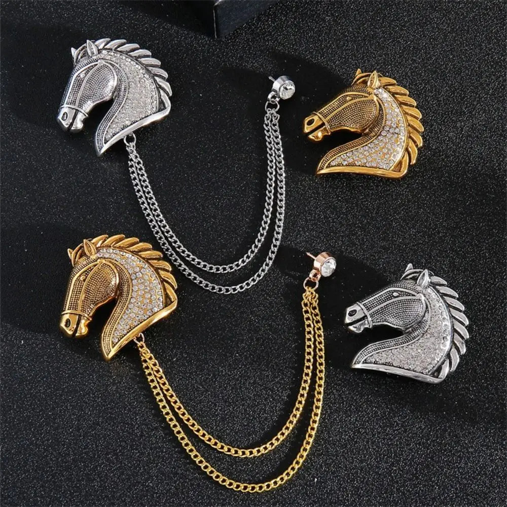 Vintage Horse Head Brooch with Chain | Zinc Alloy Animal Pin Animal Brooch Pin Nixie