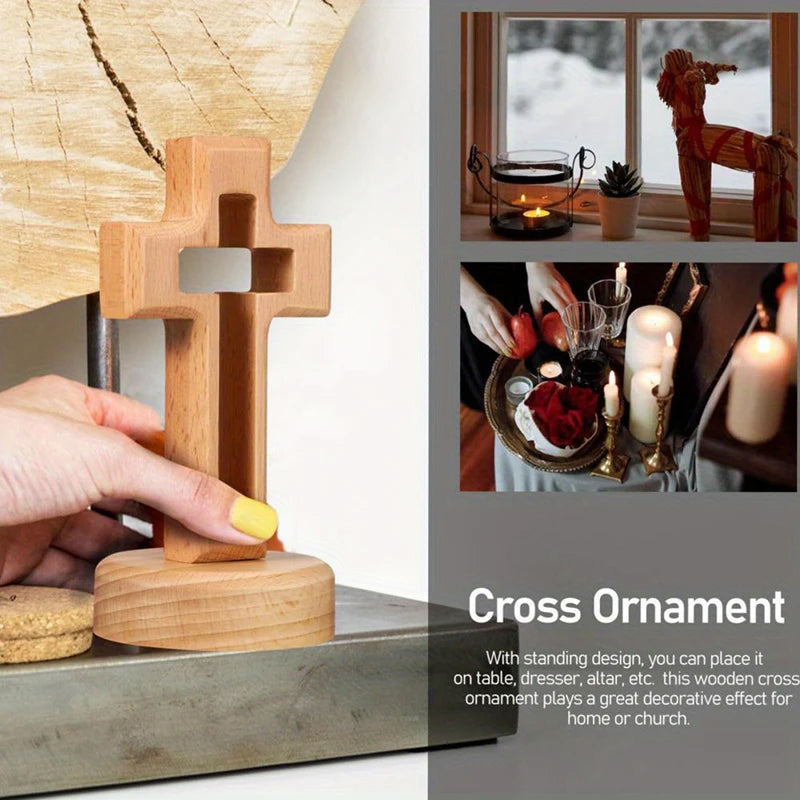 Handcrafted Wooden Jesus Crucifix Standing Cross Decor Religious Wood Decor Nixie