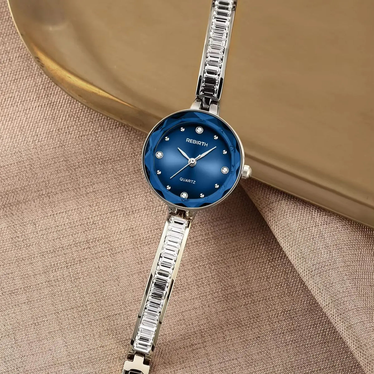 REBIRTH Women's Blue Dial Diamond Quartz Watch | Steel Band Women's Quartz Watch Nixie