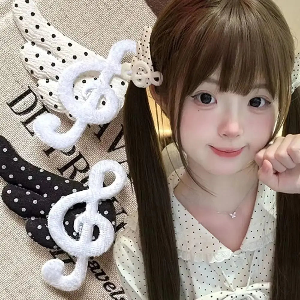 Musical Note Angel Wings Hair Clips – Black & White Barrettes Hair Barrette Clip Nixie