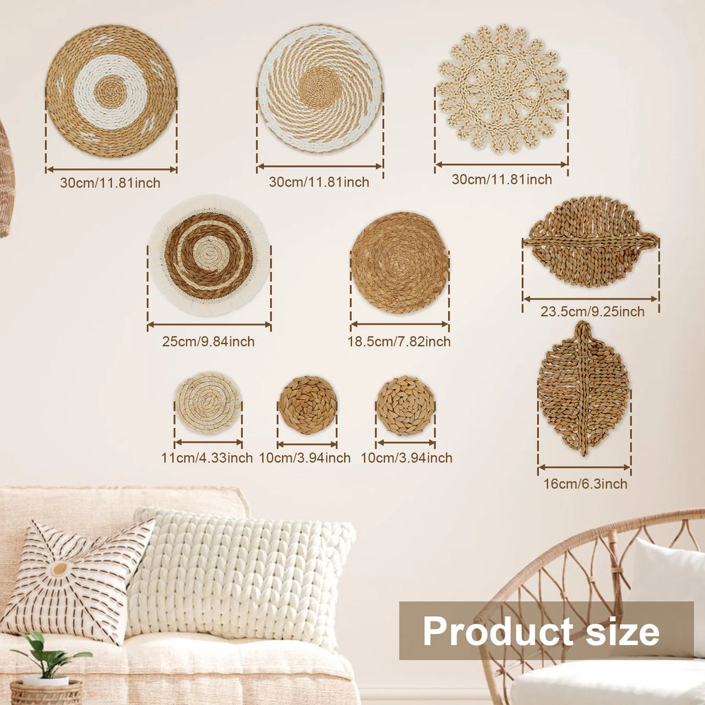 10-Piece Handcrafted Rattan Wall Basket Decor Set | Rustic Boho Woven Wall Basket Set Nixie