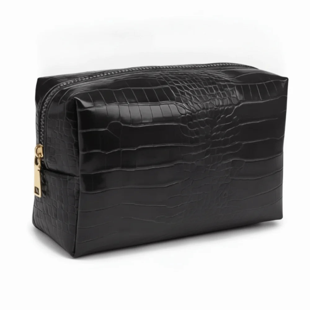 PU Leather Makeup Bag Waterproof Crocodile Embossed Travel Pouch