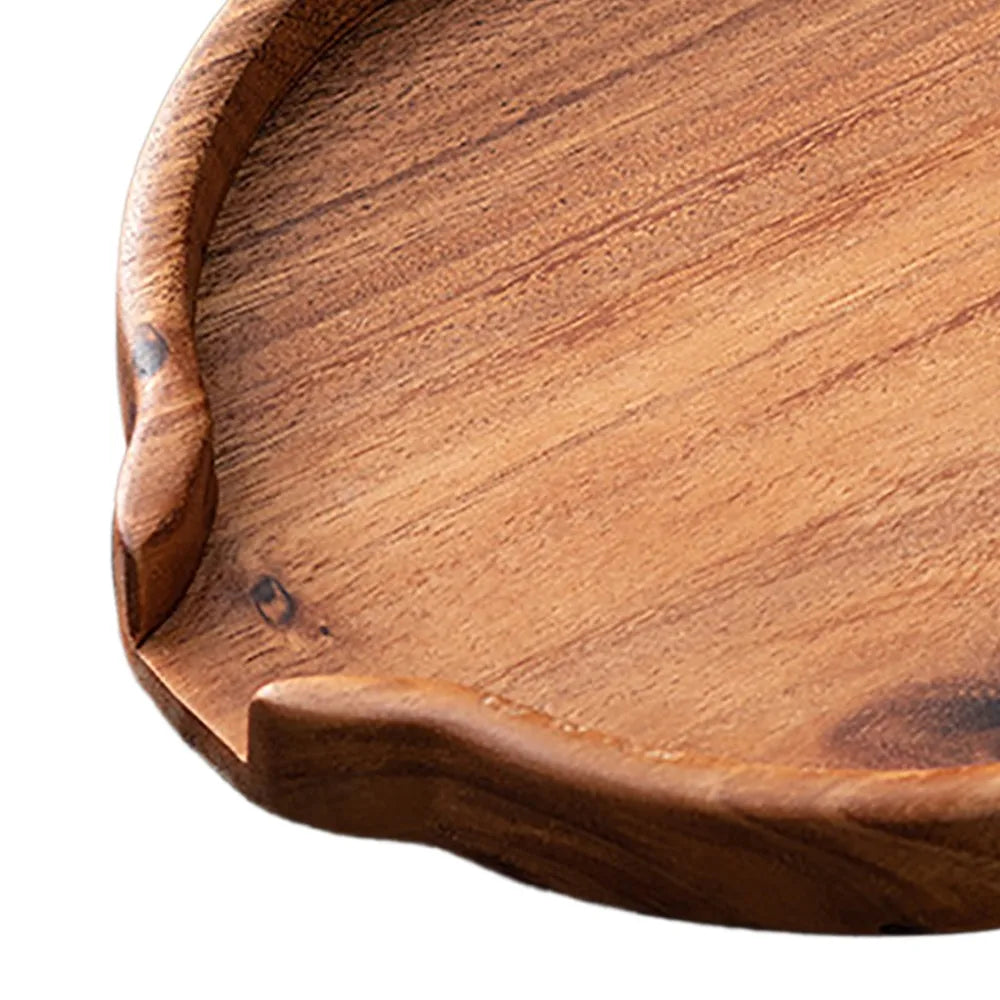 Round Wooden Tea Tray U-Shaped Opening | Multipurpose Serving Tray