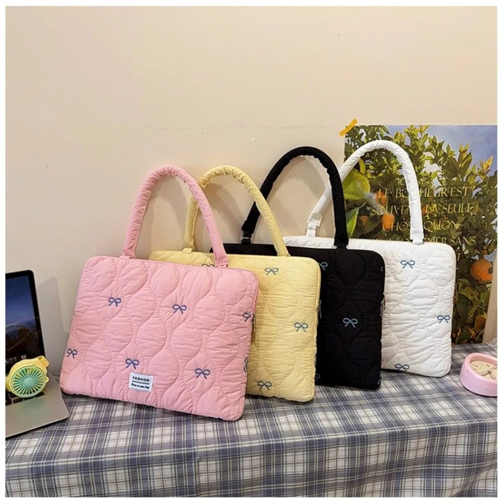 Bowknot Quilted Laptop Sleeve 13–15.6" Padded Shoulder Bag Laptop Shoulder Bag Nixie