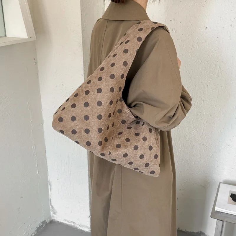 Nixie Faux Suede Polka Dot Tote Bag – Large Shoulder Bag Faux Suede Tote Bag Nixie