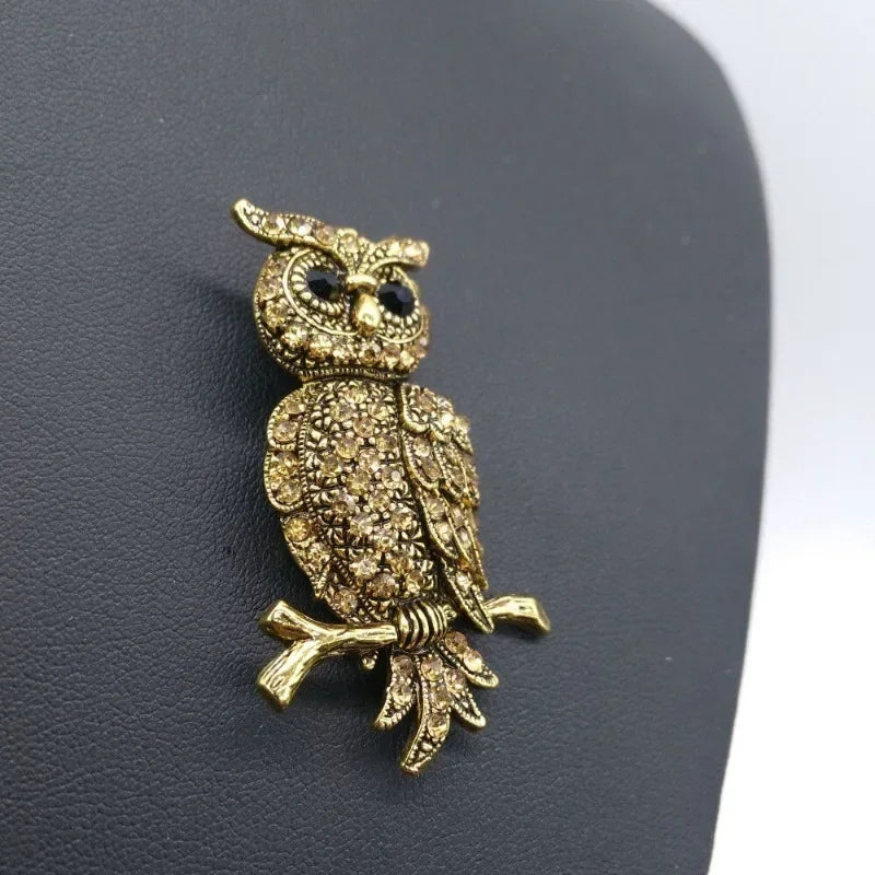 Vintage Owl Brooch Pin | Shiny Zircon Unisex Bird Jewelry Fashion Brooch Pin Nixie