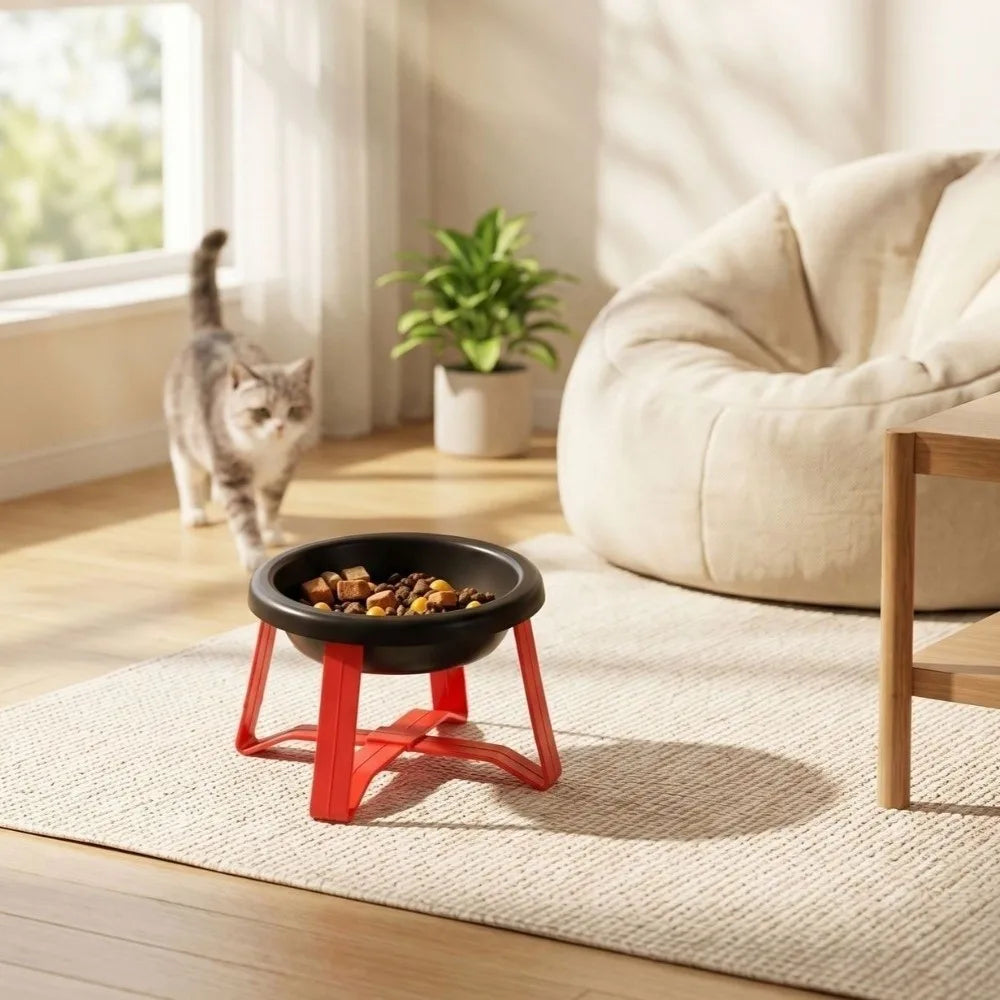 Elevated Slow Feeder Cat Bowl with Stand – Large Diameter Elevated Pet Feeder Nixie