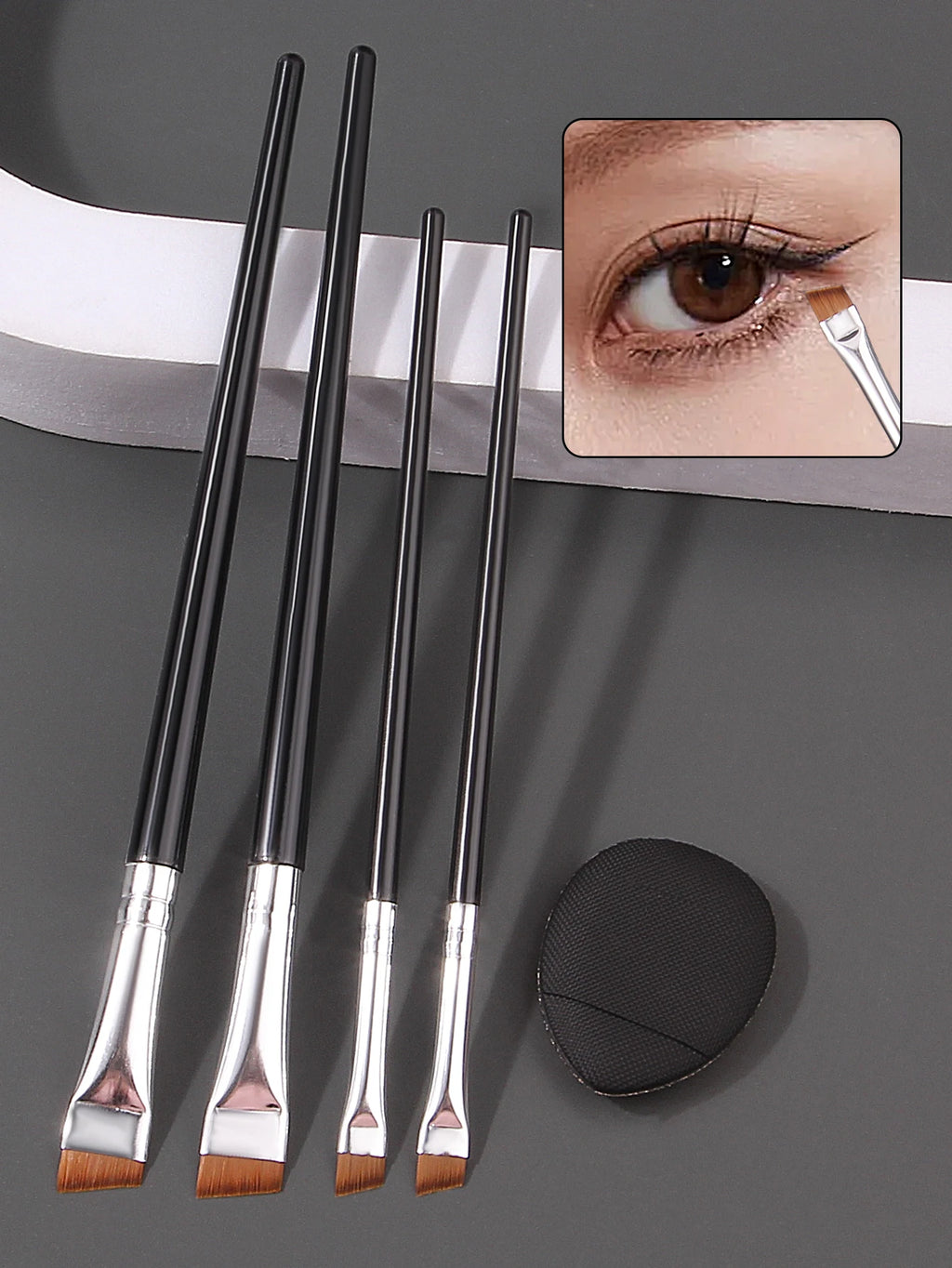 4-Piece Ultra-Fine Eyeliner & Eyebrow Brush Set + Powder Puff Makeup Brush Set Nixie