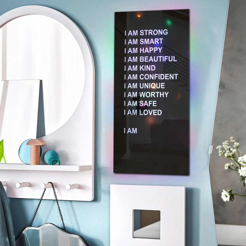 Affirmations Mirror with Colorful LED String Lights | Acrylic
