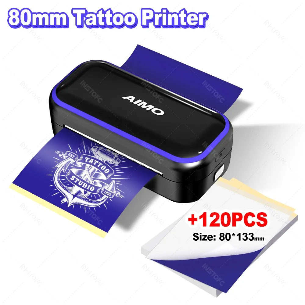 AIMO MR3 Mini Wireless Tattoo Stencil Printer | 80mm Thermal Tattoo Stencil Printer Nixie Black add 20pcs