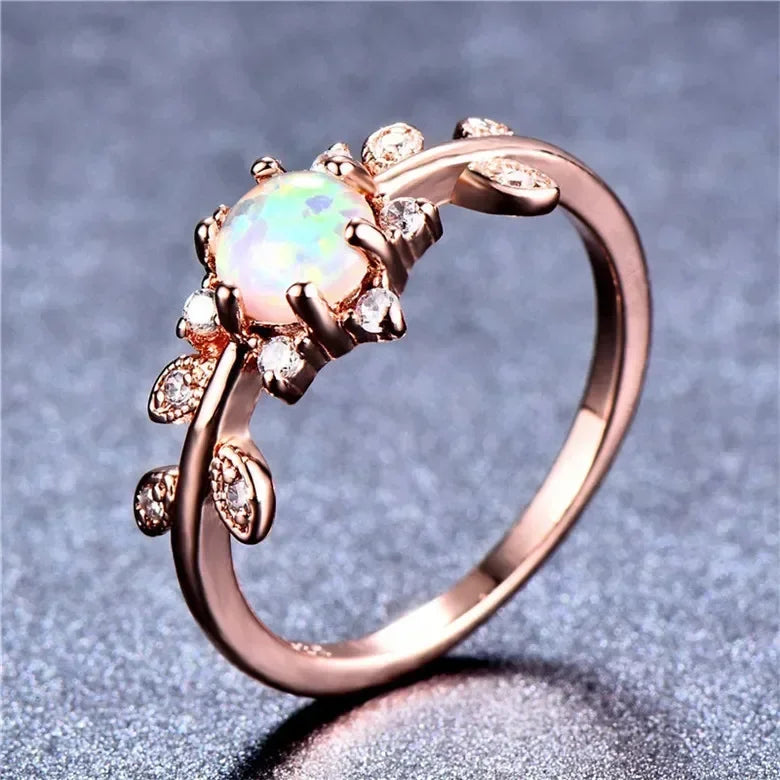 Rose Gold Oval Simulated Opal Ring – Sizes 6–10 | Wedding Jewelry Fashion Ring Nixie
