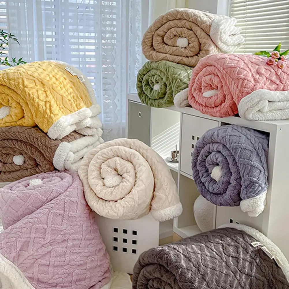 Double-Sided Plush Throw Blanket – 3D Jacquard, Warm & Cozy