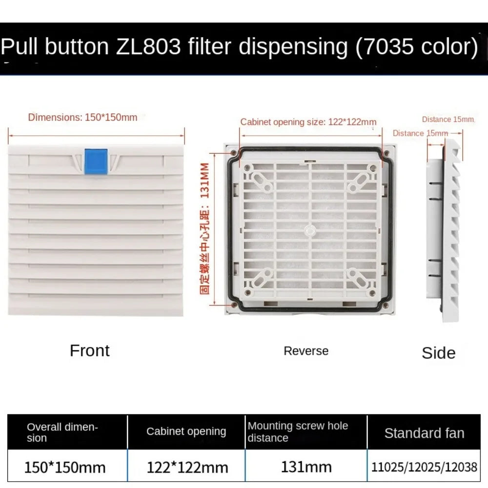 ABS Cabinet Ventilation Filter Grille with Louver Shutters Ventilation Filter Grille Nixie 150X150mm B