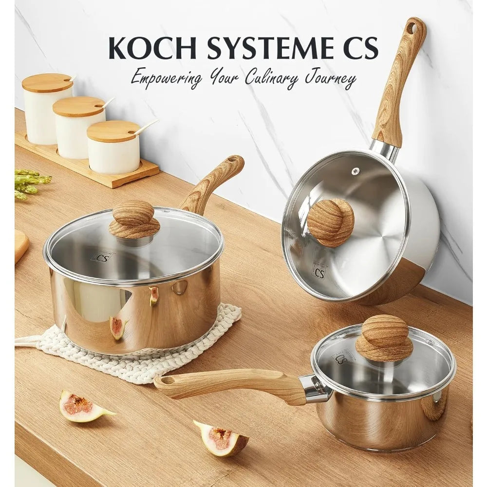 KOCH SYSTEME CS Stainless Steel Saucepan Set 1QT 2QT 3QT Induction