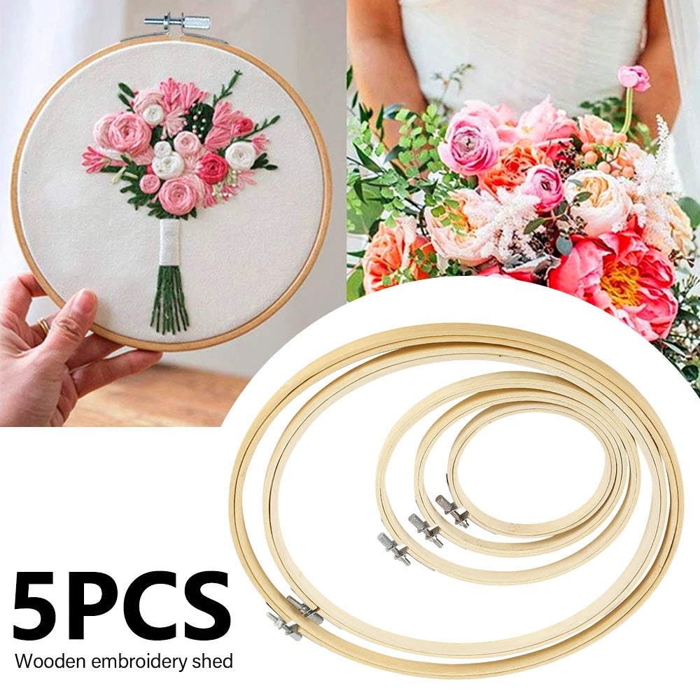 5pcs Wooden Embroidery Hoops Set 13–30cm | Cross Stitch DIY