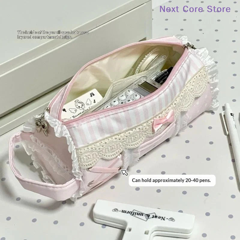 Cute Lace Pencil Case Large Capacity Stationery Pen Bag Pencil Case Nixie