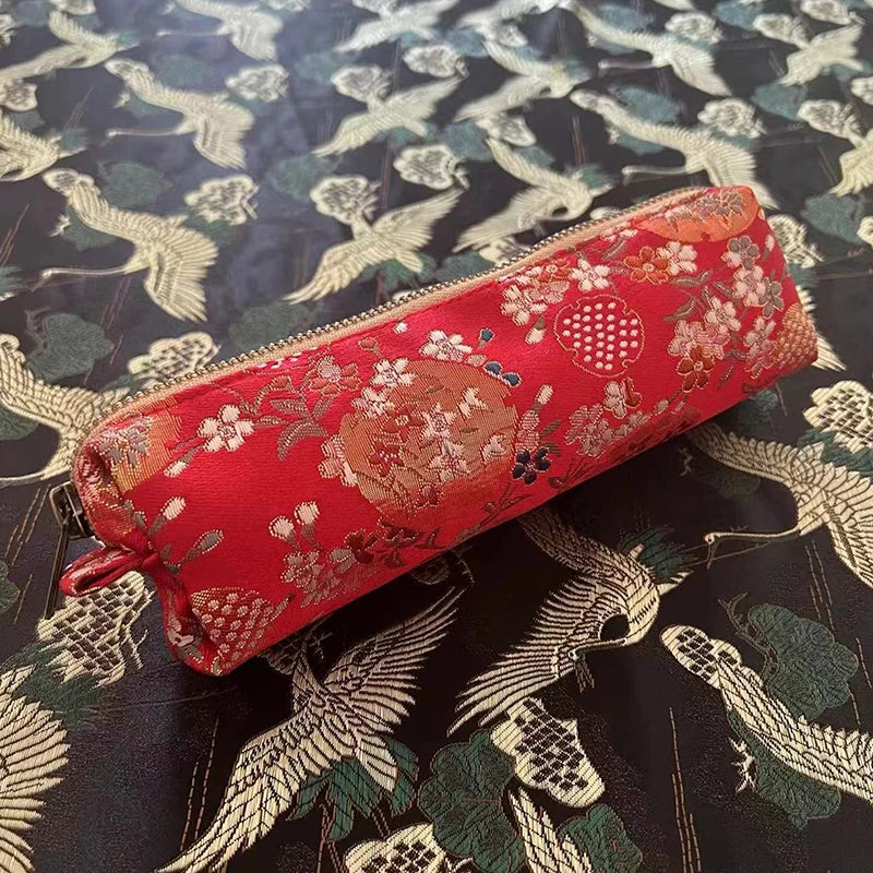 Vintage Embroidery Pencil Case Large Capacity Cotton Linen Pouch Embroidery Pencil Case Nixie A3