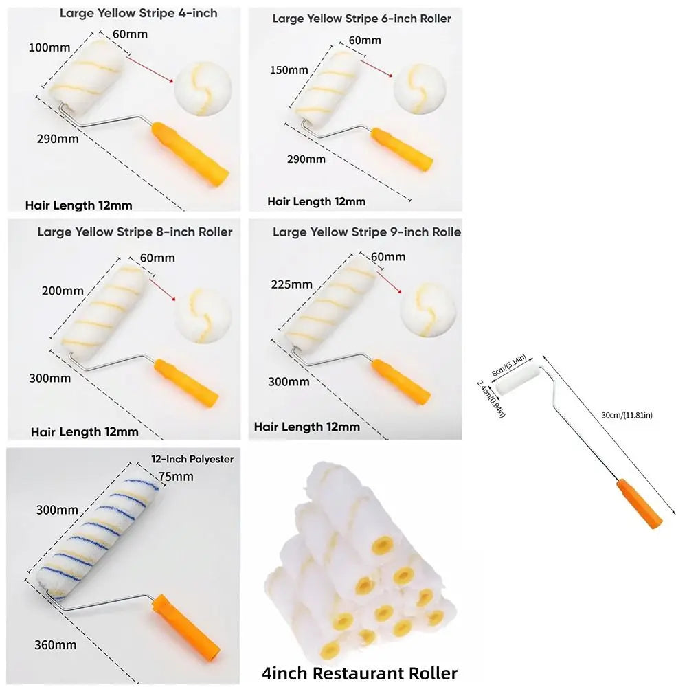 11-Piece Paint Roller Kit 4–12" 360° Rotation Replaceable Heads
