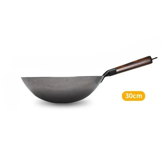 FEB.WIND Hand Forged Iron Wok – Non-Coating, Wooden Handle Iron Cooking Wok Nixie 30cm