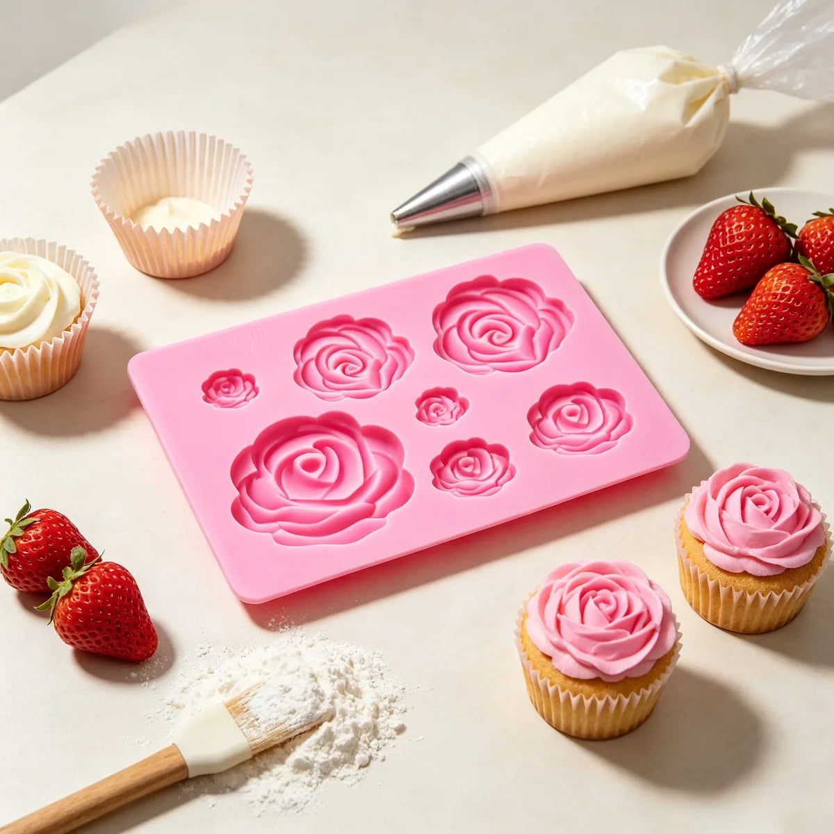 Rose Flower Silicone Mold – Chocolate, Cake & Candy Baking Tool