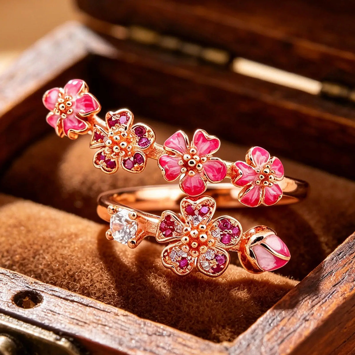 Adjustable Peach Blossom Ring – Carved Hollow Flower Women's Ring