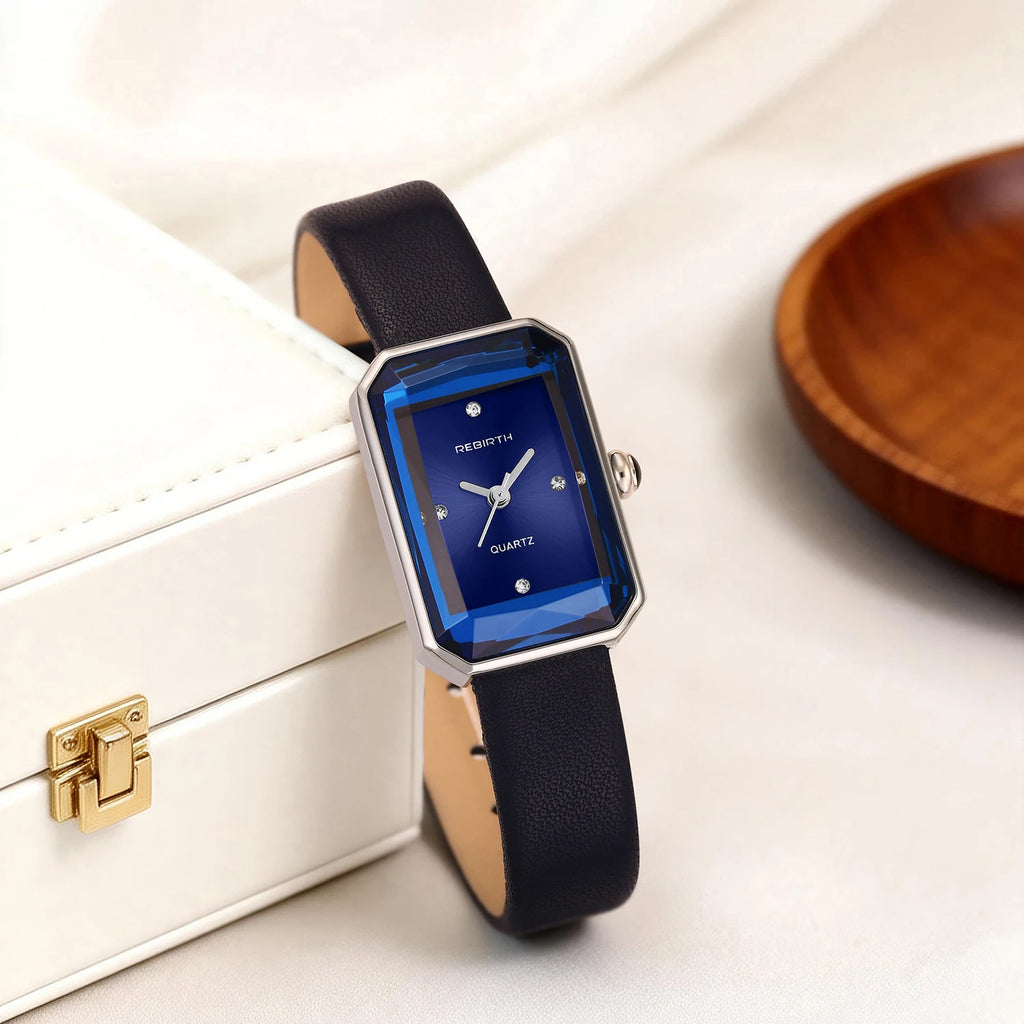 REBIRTH Retro Quartz Watch – Leather Band, Rectangle Dial Quartz Wristwatch Nixie