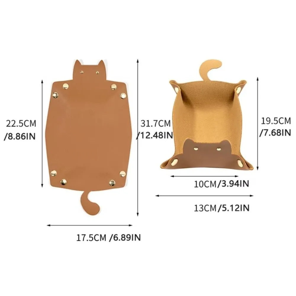 PU Leather Folding Hexagonal Dice Tray – Cute Cat Storage Tray