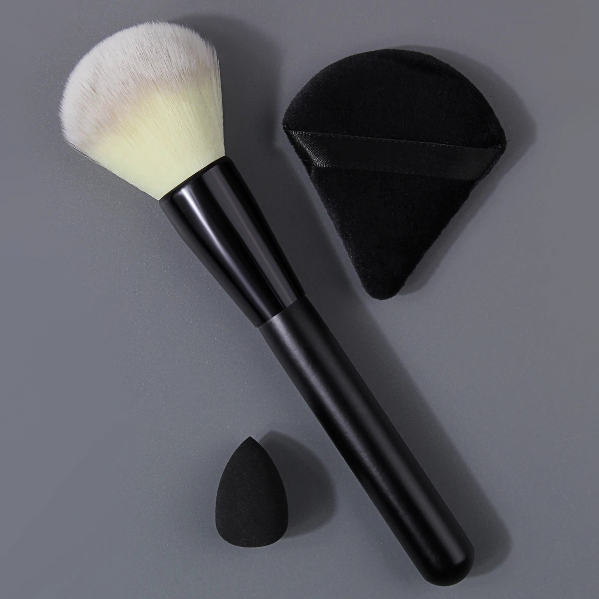 3-Piece Makeup Kit: Blush Brush, Sponge & Powder Puff | Nixie Makeup Brush Set Nixie black