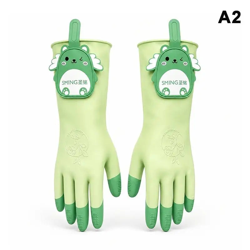 Cute Bear Waterproof PVC Kitchen Gloves – Non-Slip Cleaning Household Cleaning Gloves Nixie A2