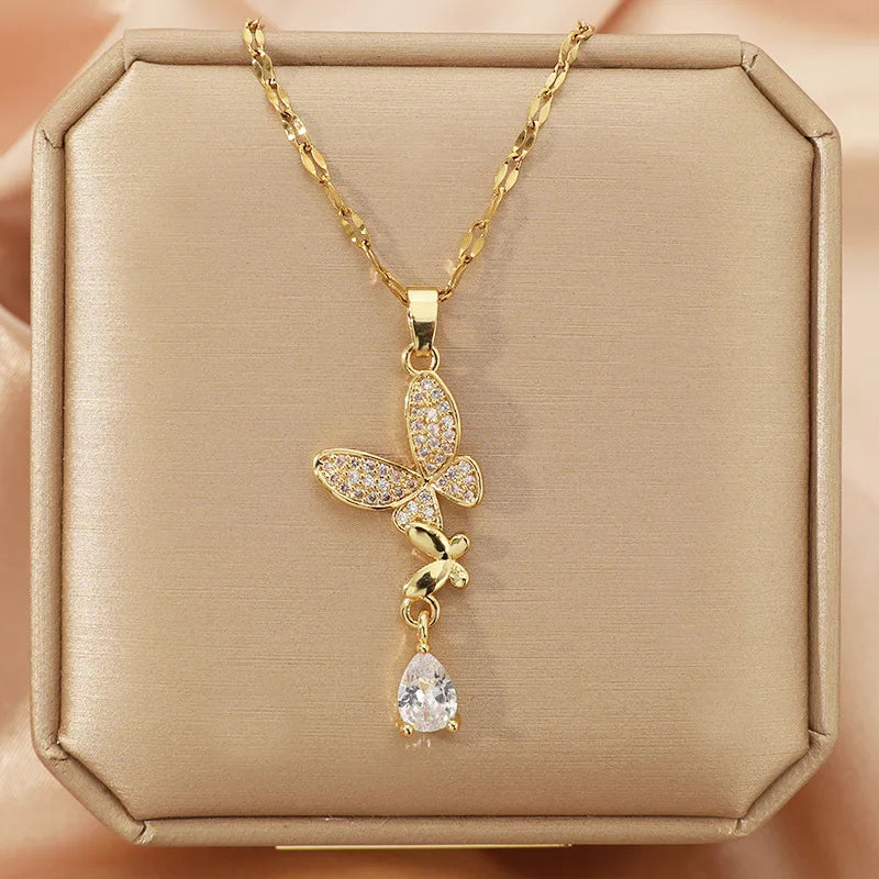 Butterfly Zircon Tassel Pendant Necklace for Women | Gold Pendant Necklace Nixie