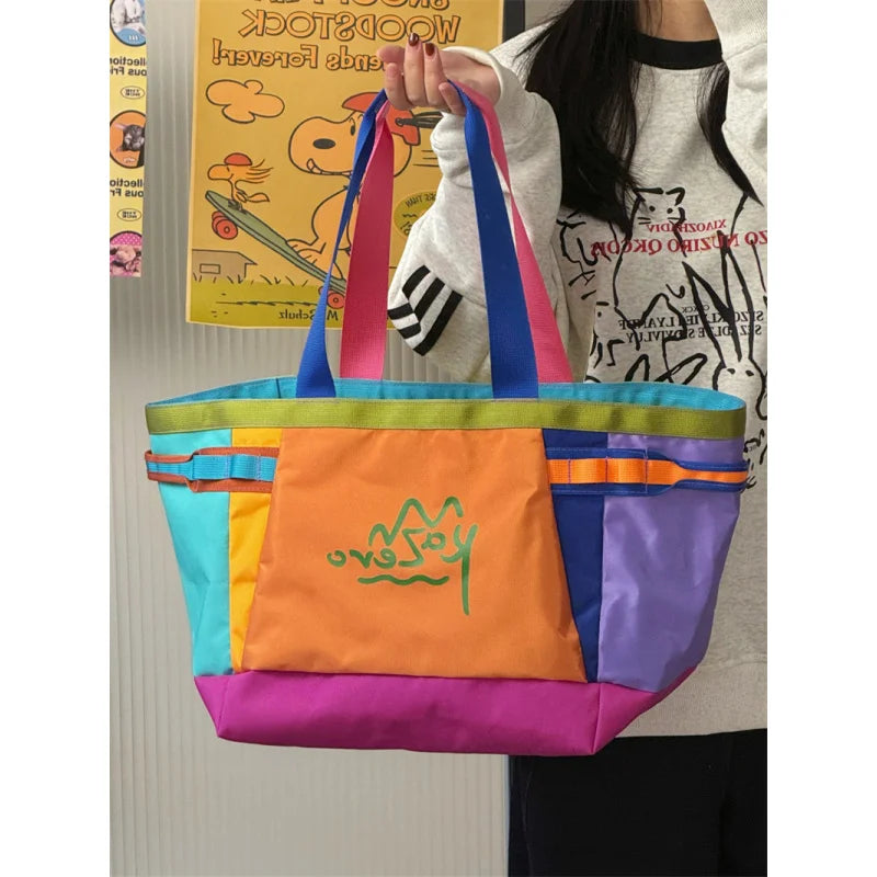 Women's Large Korean Color-Block Shoulder Bag | Nixie Tote Shoulder Tote Bag Nixie