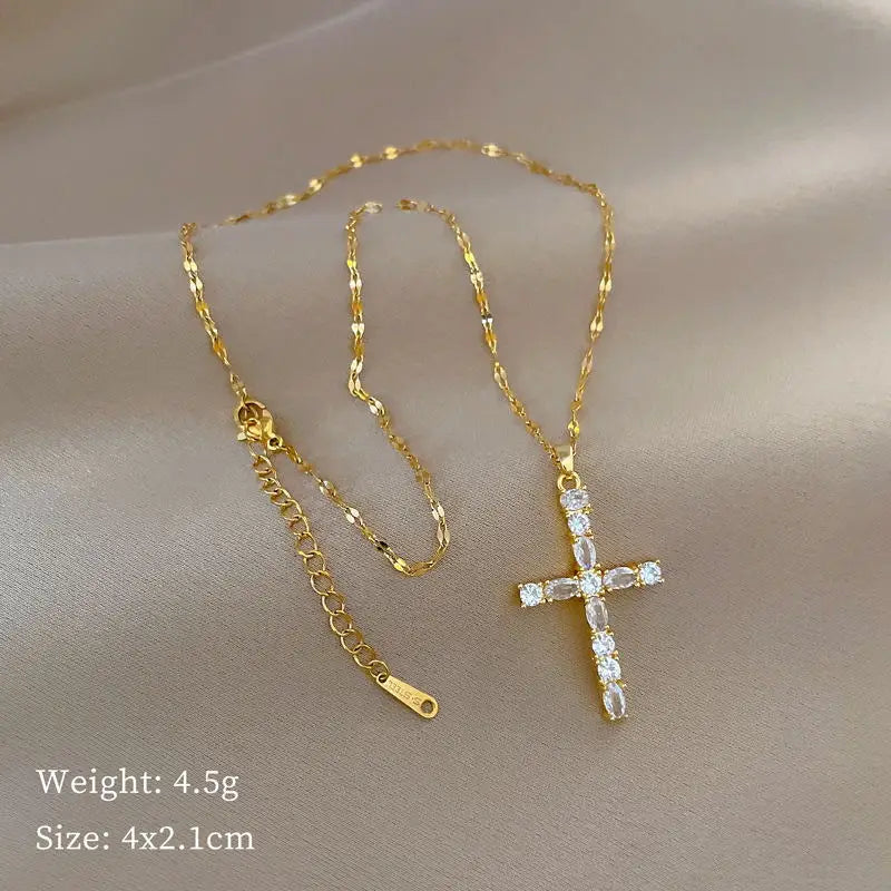 Luxury Cross Pendant Necklace – Gold Stainless Steel Choker Pendant Necklace Nixie