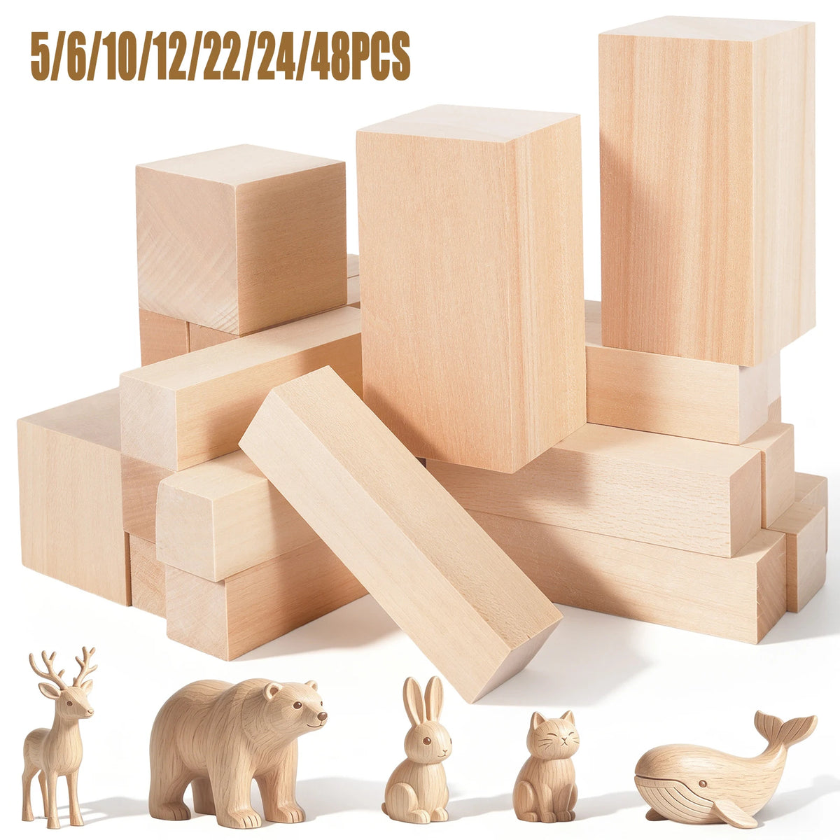 Basswood Carving Blocks 5-48Pcs | 3 Sizes DIY Wood Craft Set
