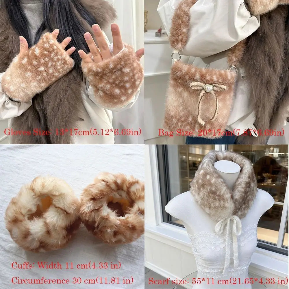 Harajuku Reindeer Fleece Scarf & Fingerless Gloves Winter Set