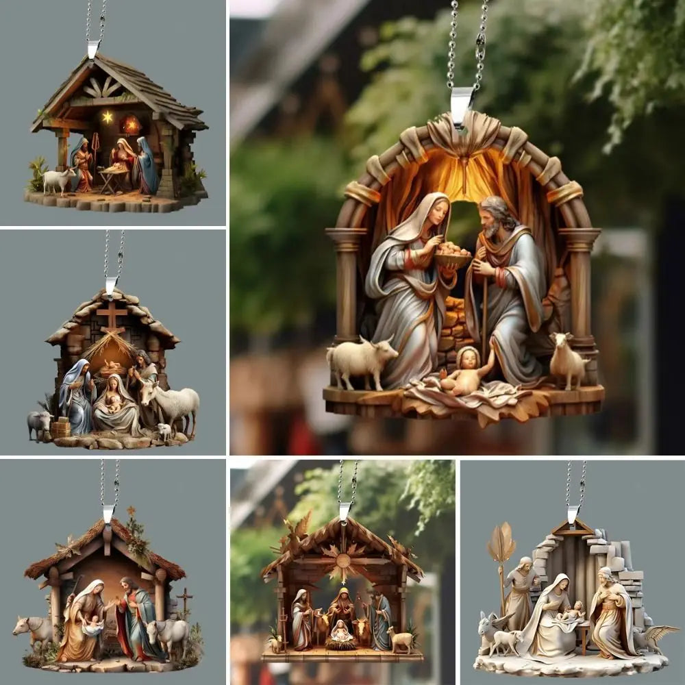 Acrylic Nativity Scene Christmas Pendant | Double-Sided Ornament