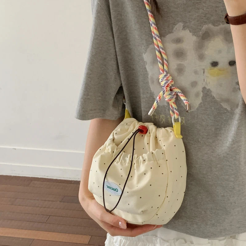Japanese Drawstring Bucket Bag – Polka Dot Crossbody Purse Crossbody Bucket Bag Nixie