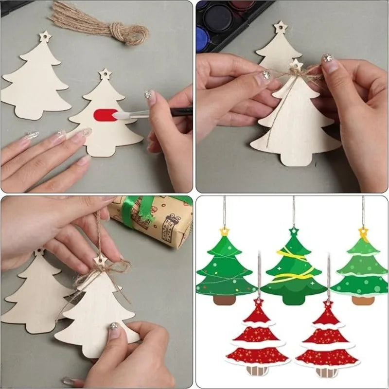 20Pcs Wood Christmas Tree Slices DIY Ornaments & Jute Rope Wood Craft Ornaments Nixie