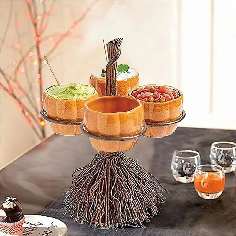 Halloween Pumpkin Snack Bowl Stand – Fall Party Serving Set