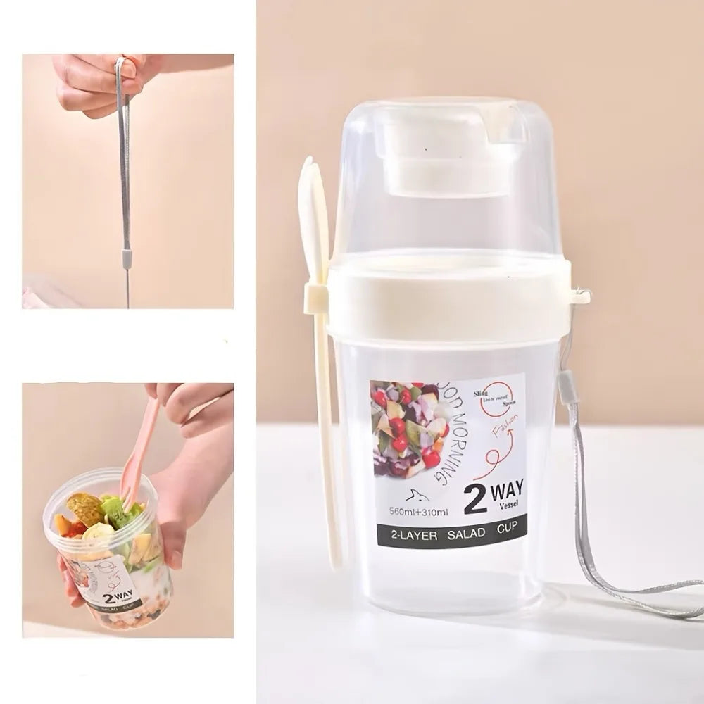 Double Layer Salad Cup Leakproof Portable Breakfast Container