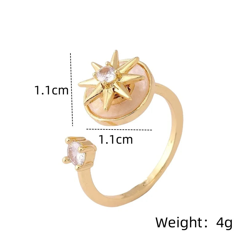 Rotating Zircon Flower Adjustable Ring | Gold & Silver