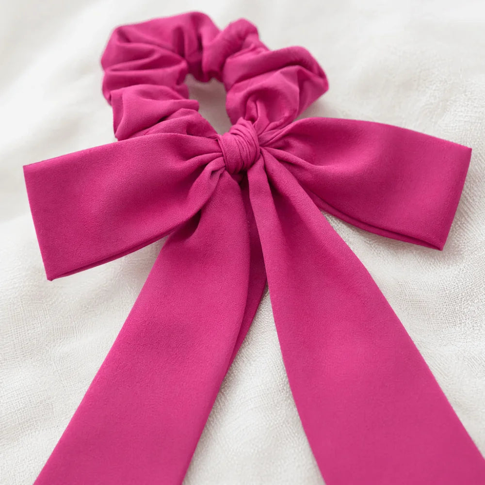 Elastic Bow Hair Tie Scrunchie with Long Ribbon Tails | Soft Fabric Bow Hair Scrunchie Nixie