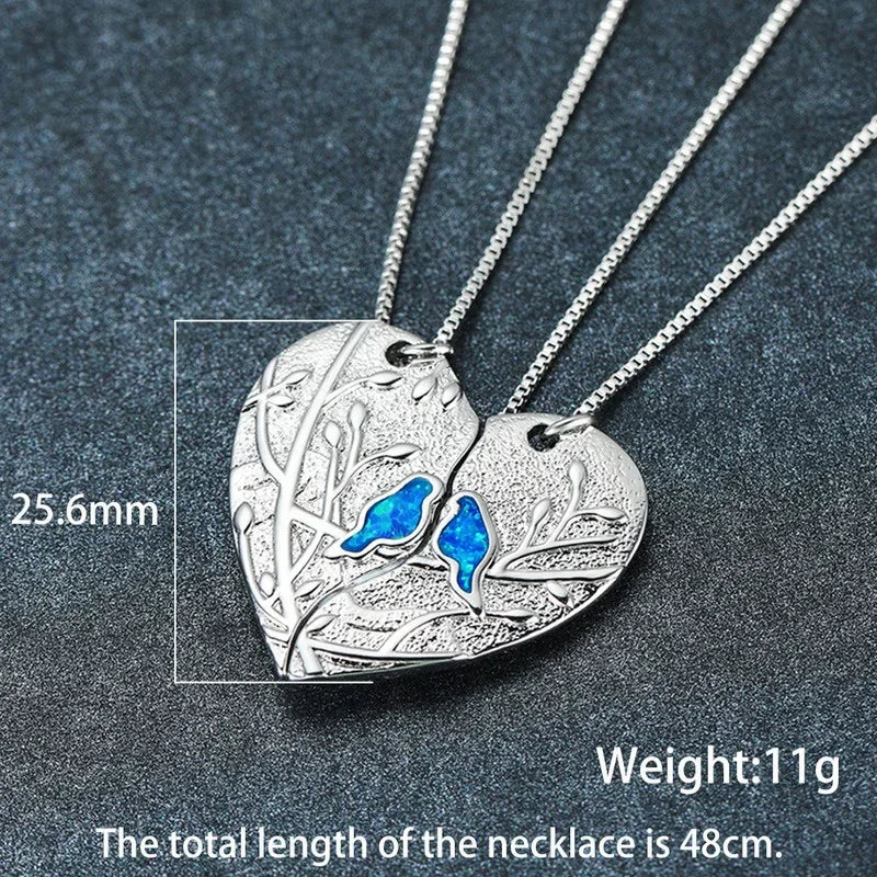 Silver Love Heart Puzzle Bird Opal Pendant Necklace | Wedding Pendant Necklace Nixie