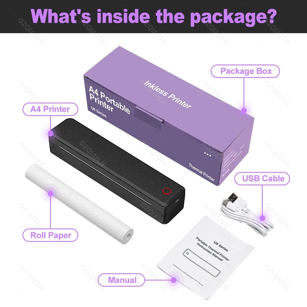 INSTOFC Portable Wireless Inkless Thermal Printer – A4 & Letter