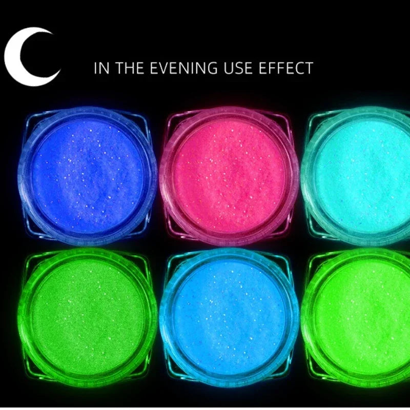 6-Color Glow Nail Glitter Powder Set – Sparkling DIY Manicure Nail Glitter Powder Nixie