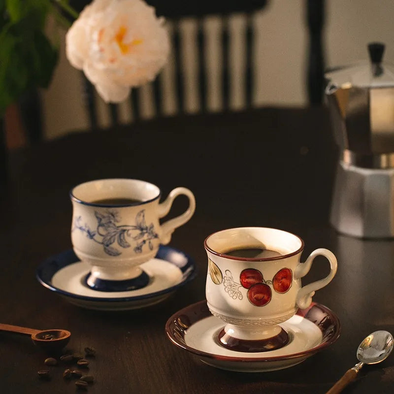 Medieval Style Porcelain Coffee Cup & Saucer Set | Luxury Tea Mug Cup & Saucer Set Nixie