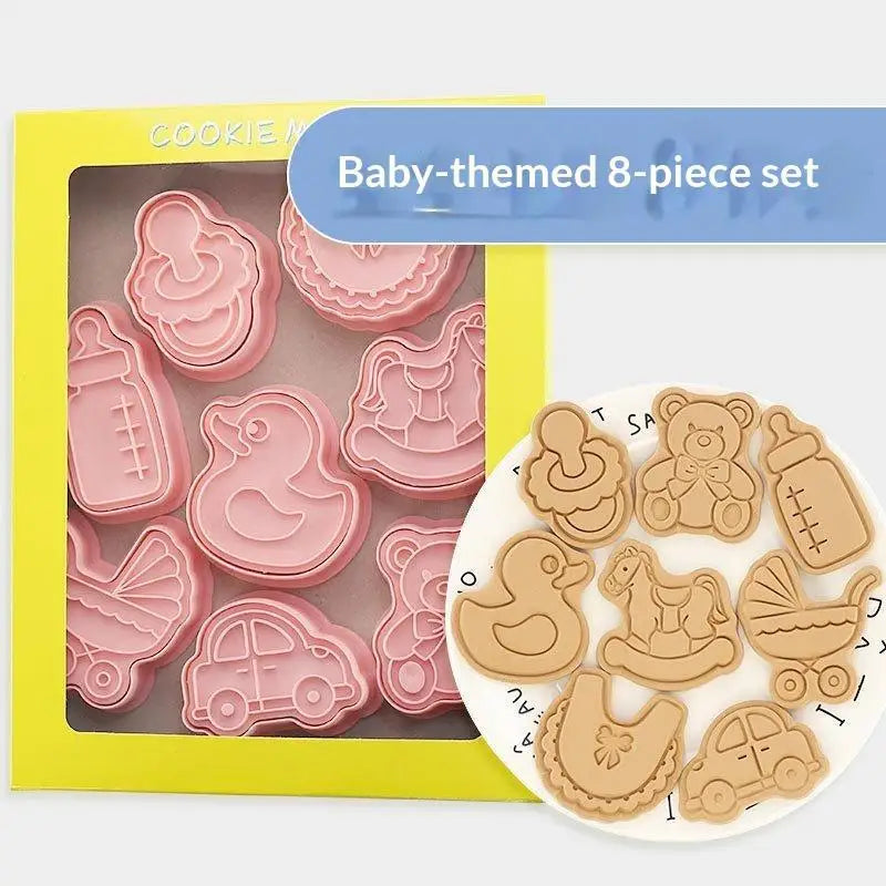 8-Piece Baby-Themed 3D Cookie Stamp Cutters – Food-Safe Baking Set Cookie Stamp Cutters Nixie