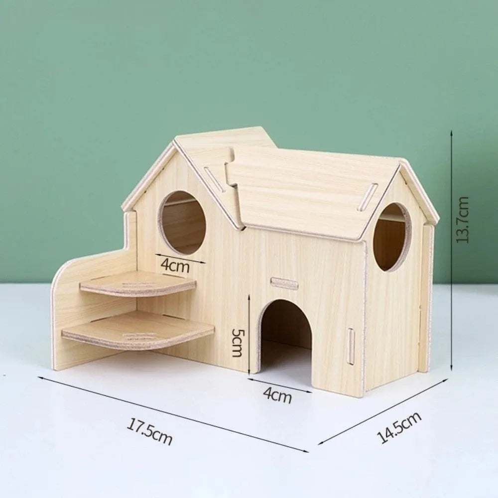 Wooden Hamster Villa – Seesaw, Swing & Climb Cage Toy